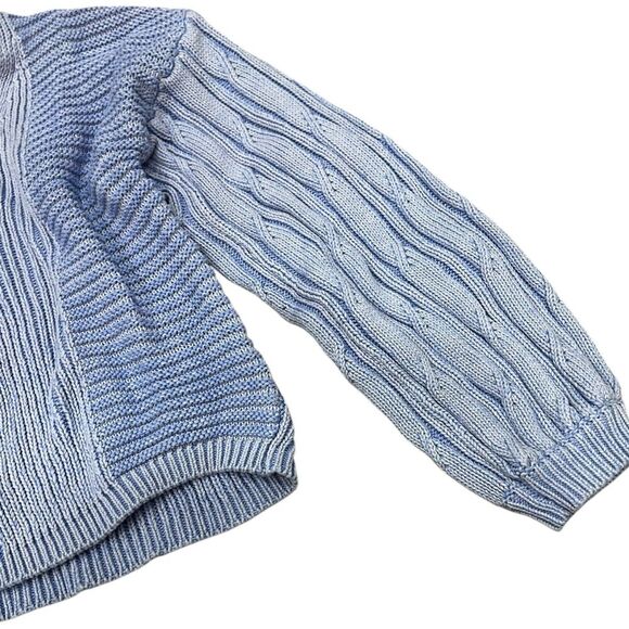 Free People Washed Blue Chunky Knit When it Rains Cropped Sweater XS - Picture 2 of 4
